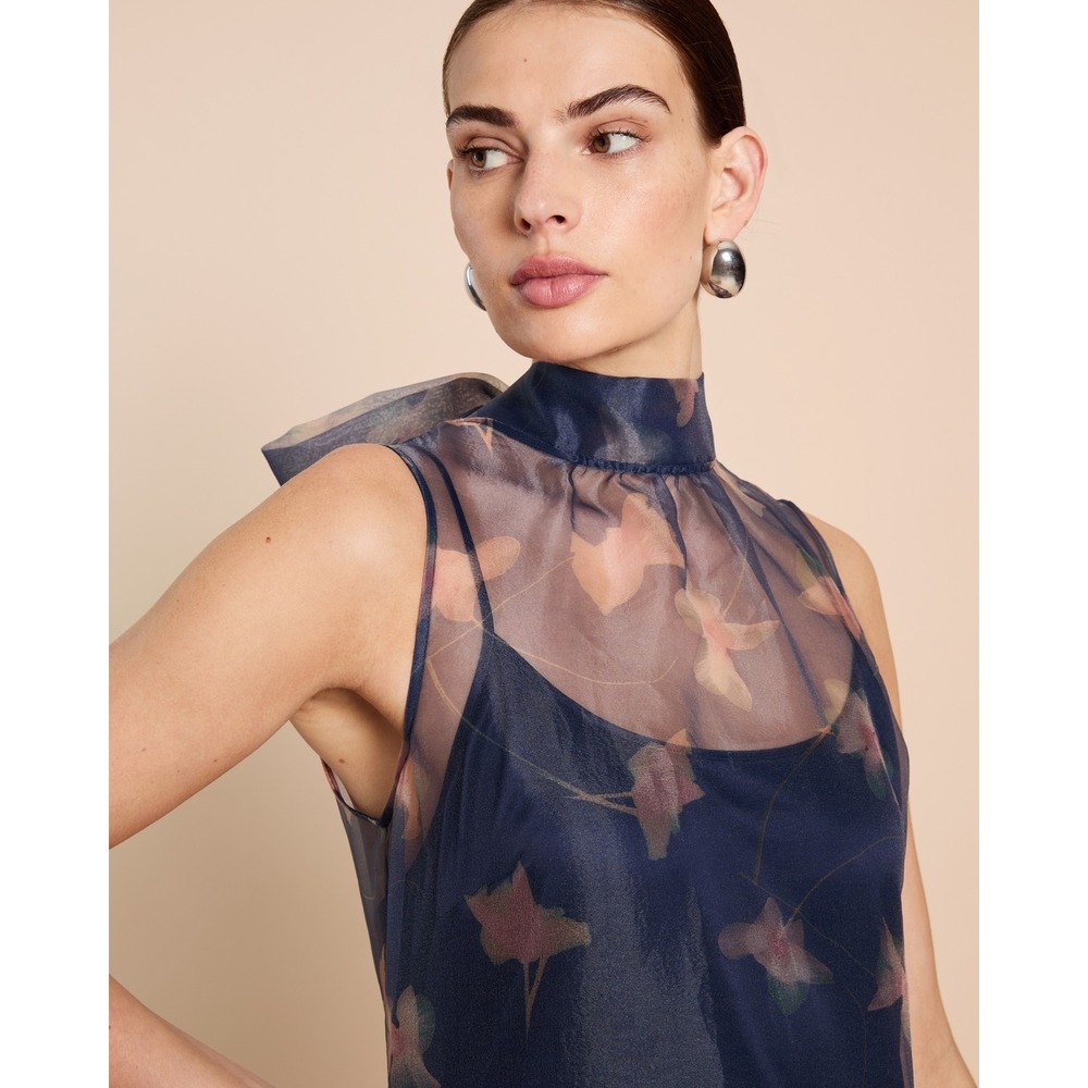 NWT CAARA Alette Maxi Halter Dress in Navy Flutter - Size Medium - Picture 6 of 12